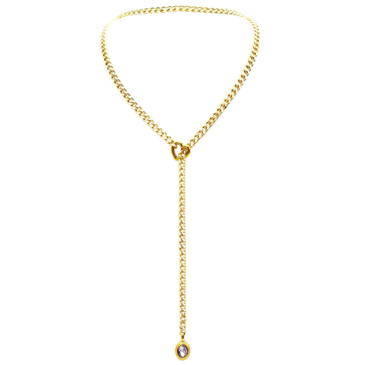 Stainless Steel 18K Slide Chain Heart-shaped Ring Punk Rock Exaggerated Style Cuba Long Necklace