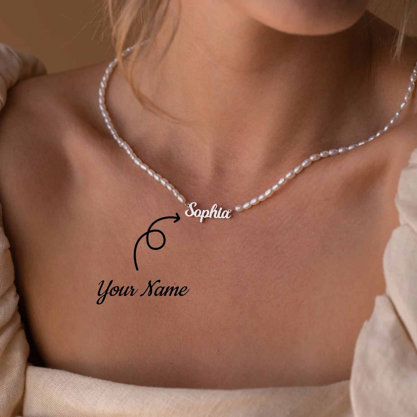 VENICE Custom Name Pearl Beaded Necklace