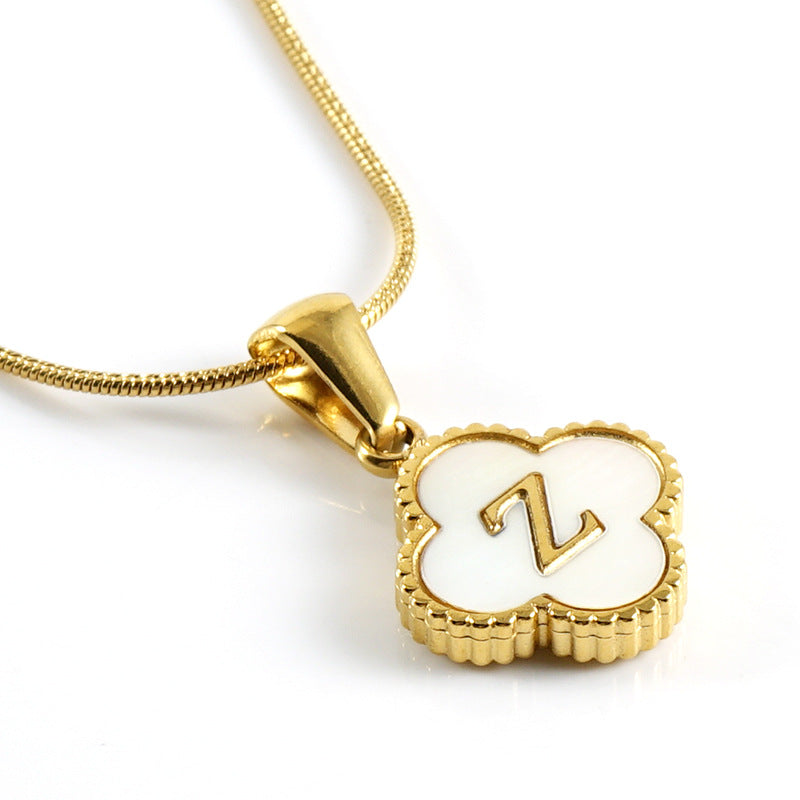 Four-leaf Clover Letter Pendant Necklace