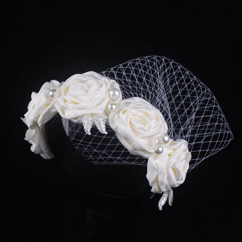 Bridal Large Flower Satin Veil Hair Hoop Headdress Wedding Dress With Accessories - KAYLUZ LTD