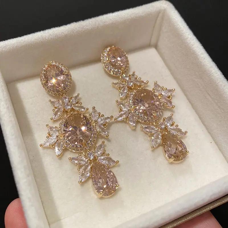 KAYLUZ Large Diamond Crystal Flower Earrings - KAYLUZ LTD