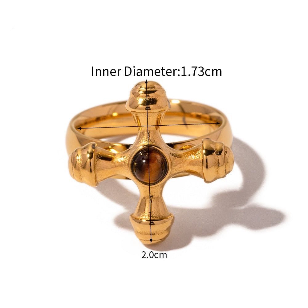 KEIKO Stone Cross Gold-plated Ring - KAYLUZ LTD