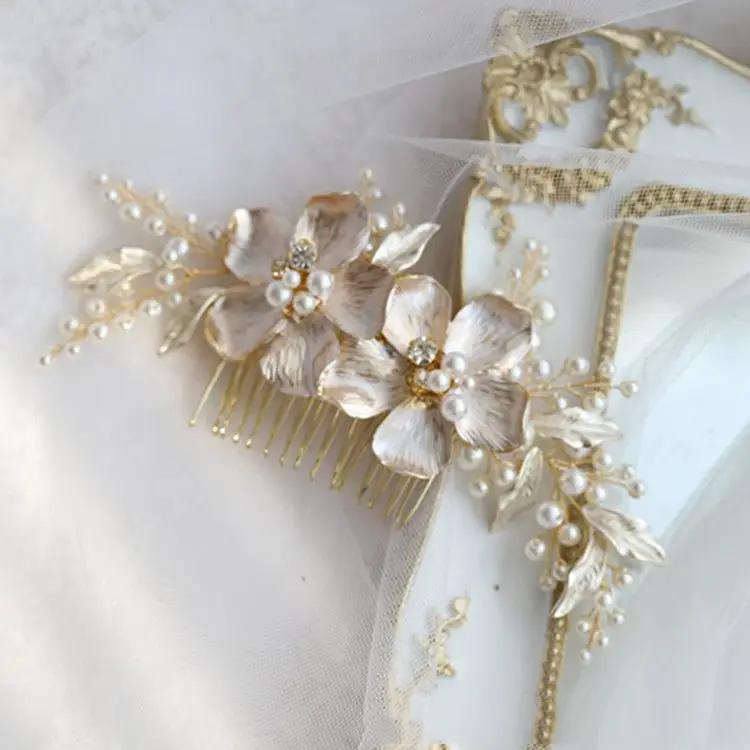 Large Flower Pearl Hair Comb Bridal Beads - KAYLUZ LTD