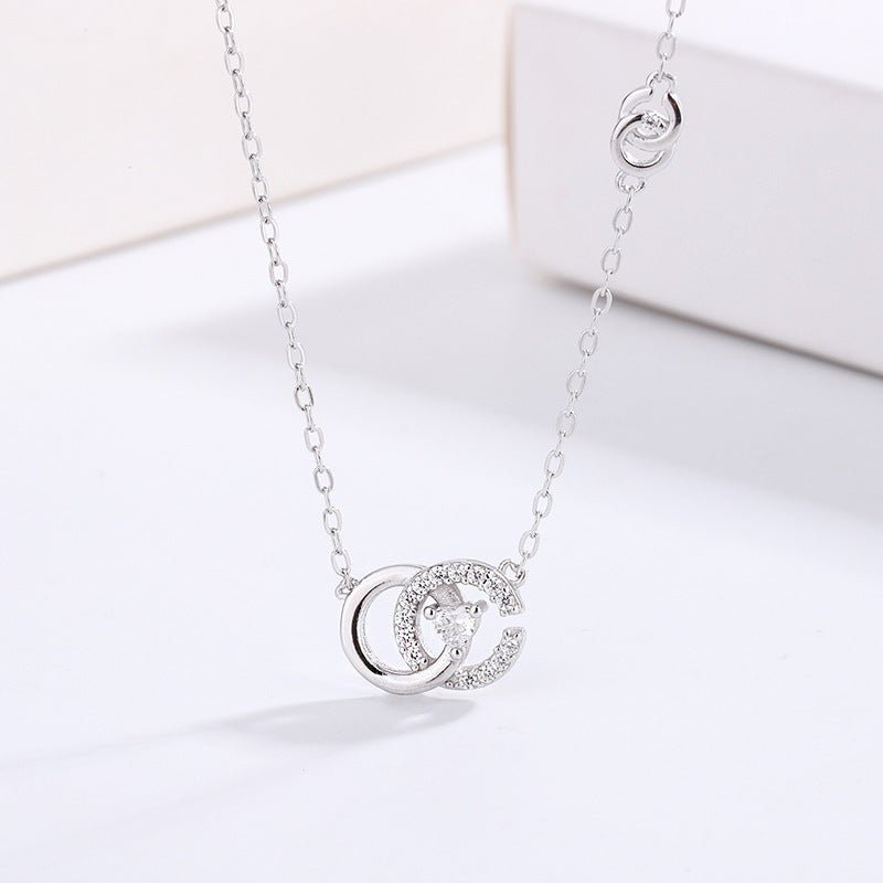 Women's S925 Sterling Silver Double C Necklace - KAYLUZ LTD
