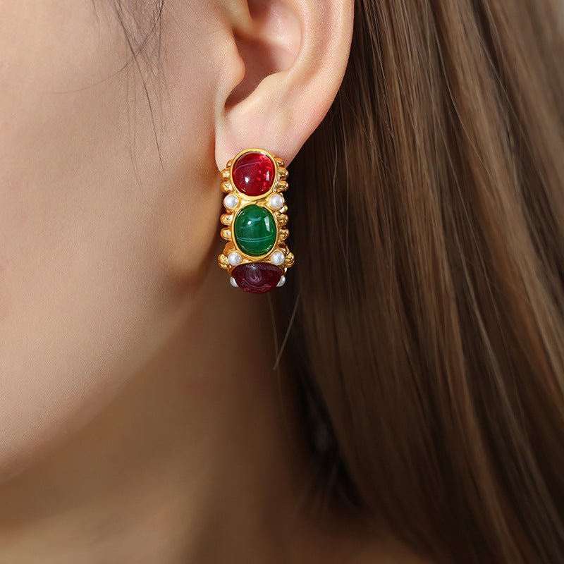 ZEPHRINE Gold-plated Inlaid Earrings - KAYLUZ LTD