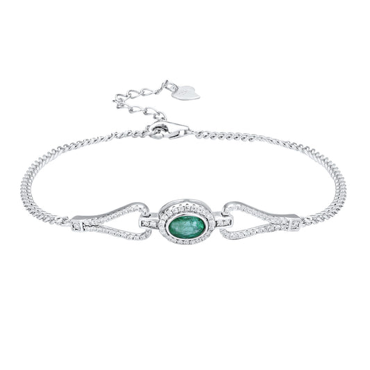 Fashion S925 Silver Emerald Bracelet With Synthetic Zirconia
