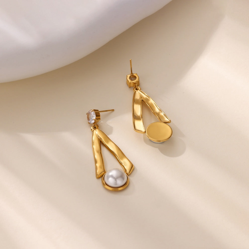 New Stainless Steel Green Zircon Pearl Earrings