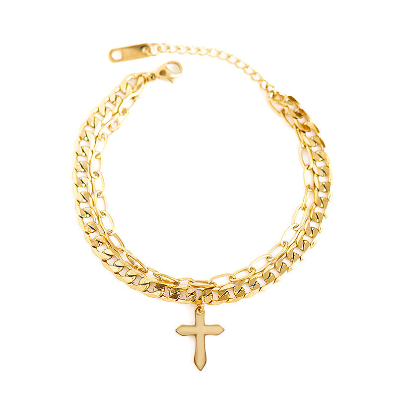 Cross stainless steel multi-layer bracelet