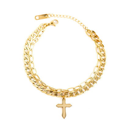 Cross stainless steel multi-layer bracelet