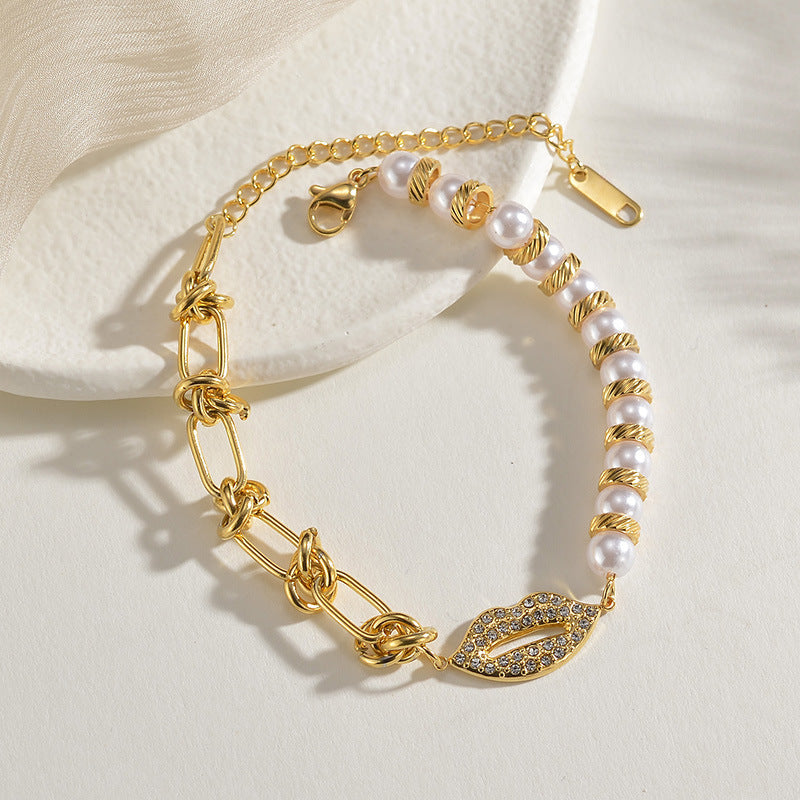 Lip  Pearl Knotted Chain Bracelet