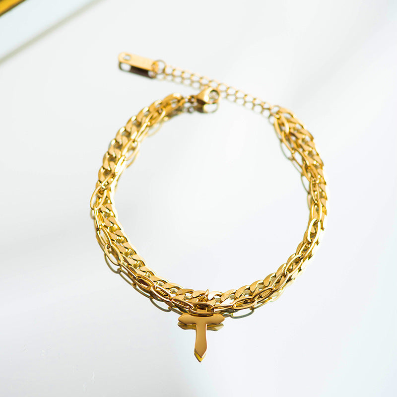 Cross stainless steel multi-layer bracelet