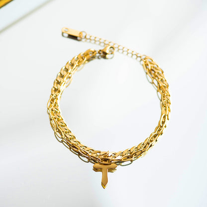 Cross stainless steel multi-layer bracelet