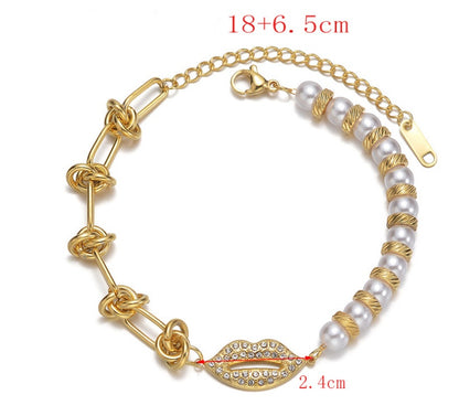 Lip  Pearl Knotted Chain Bracelet