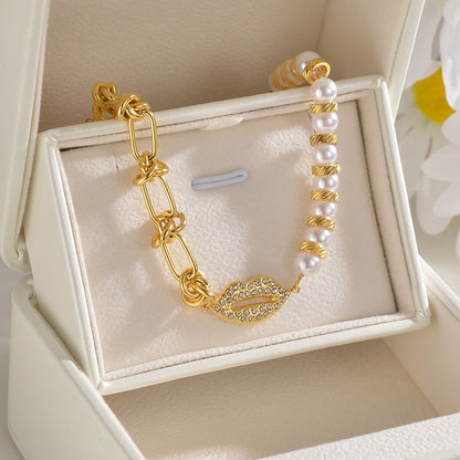 Lip  Pearl Knotted Chain Bracelet
