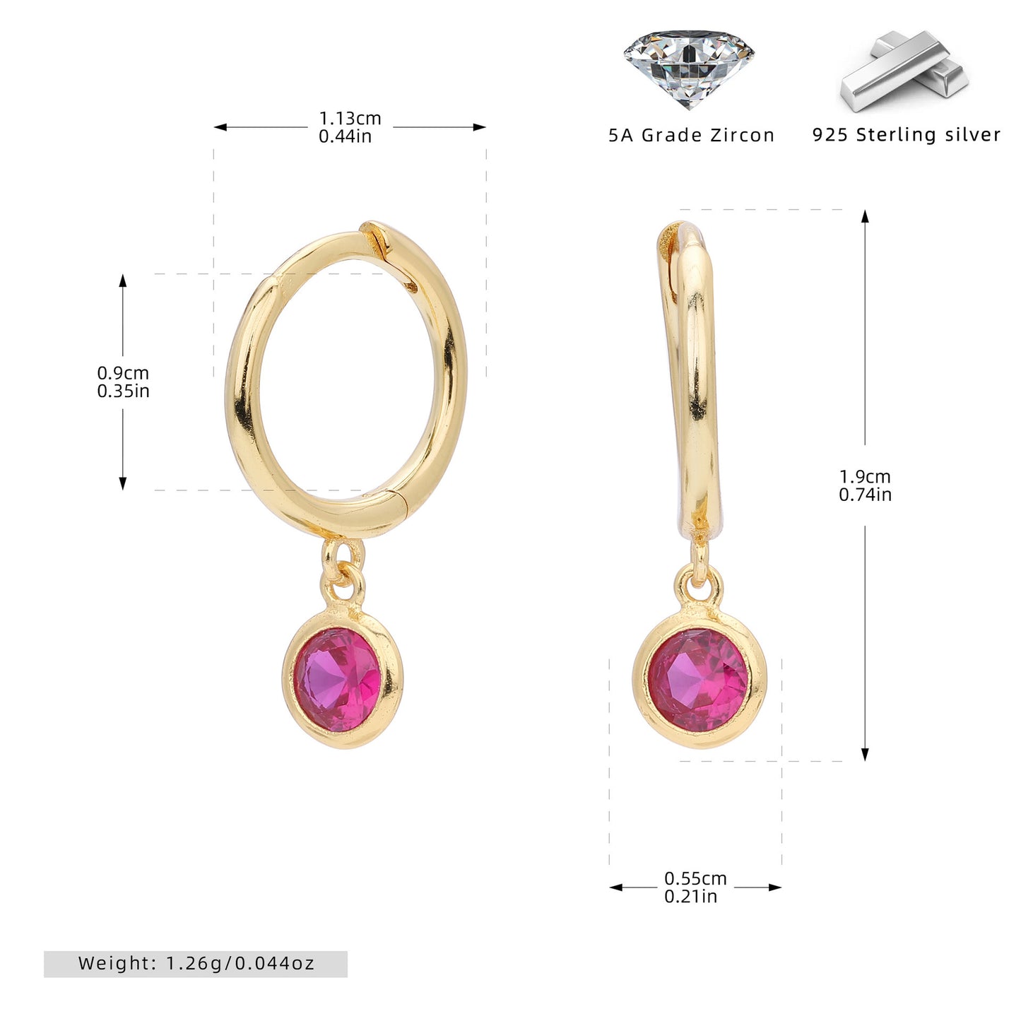Birthstone  Round Gems Earrings