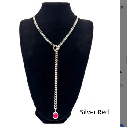 Stainless Steel 18K Slide Chain Heart-shaped Ring Punk Rock Exaggerated Style Cuba Long Necklace