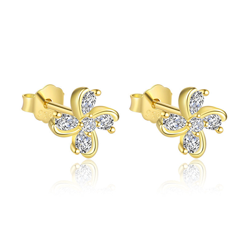 S925 Sterling Silver Four Leaf Clover Ear Stud