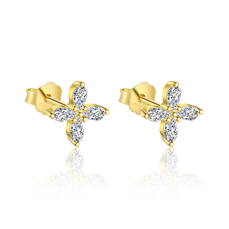 S925 Sterling Silver Four Leaf Clover Ear Stud