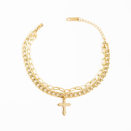 Cross stainless steel multi-layer bracelet