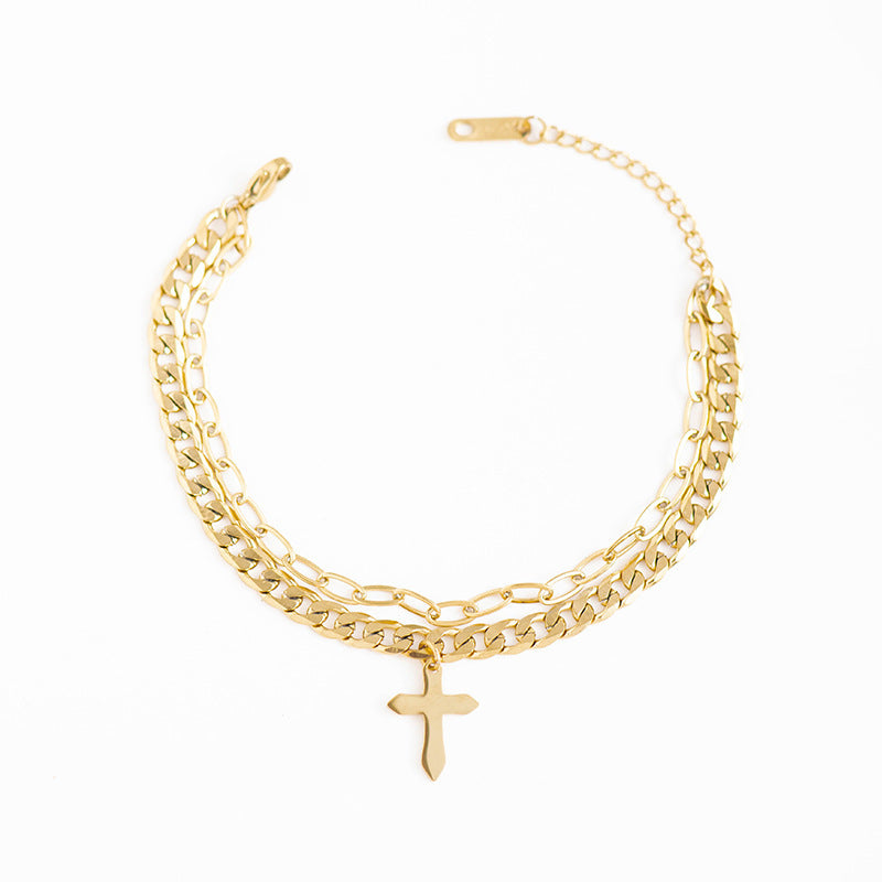 Cross stainless steel multi-layer bracelet