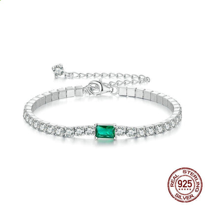 S925 Sterling Silver Classic Elegant Emerald Bracelet