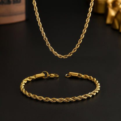 Twisted Rope Chain Set  Real Gold-Plated Stainless Steel