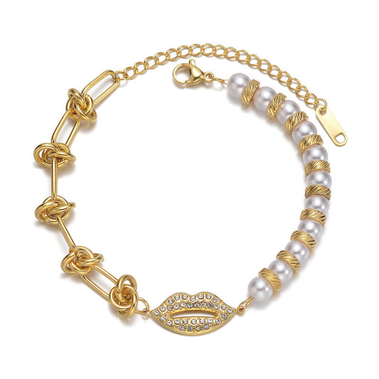 Lip  Pearl Knotted Chain Bracelet