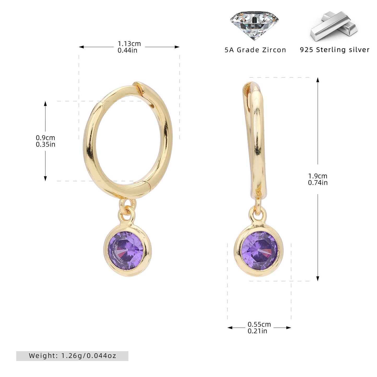 Birthstone  Round Gems Earrings