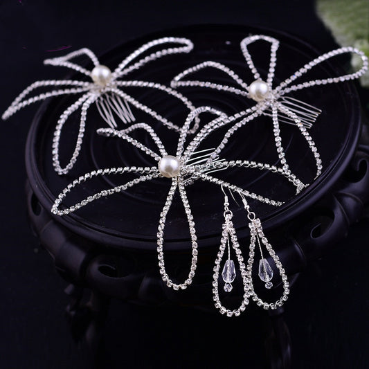 Bridal Rhinestone Tiara Hair Comb Set with Earrings