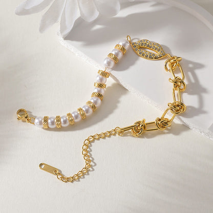 Lip  Pearl Knotted Chain Bracelet