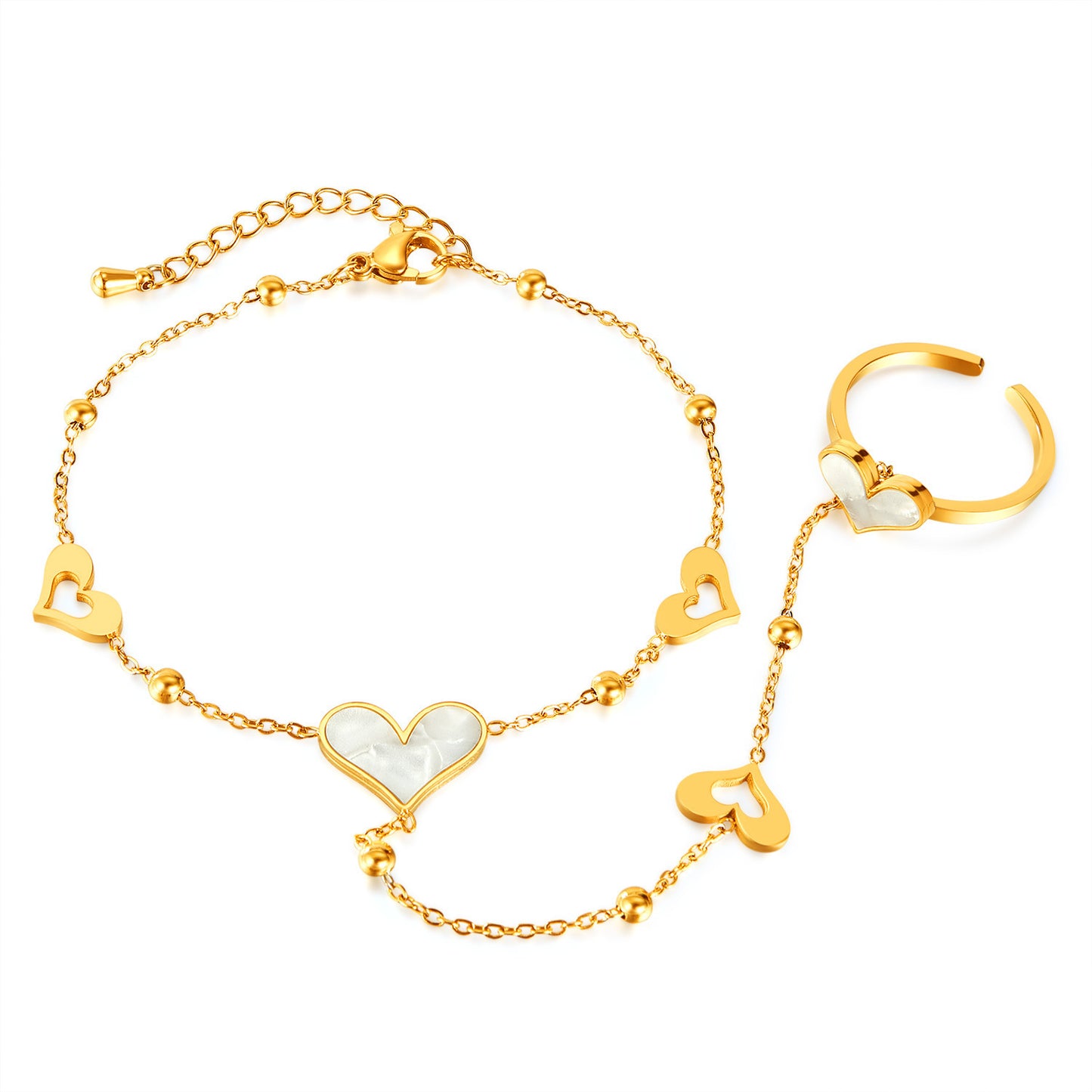 Stainless Steel Heart shaped Ring Bracelet