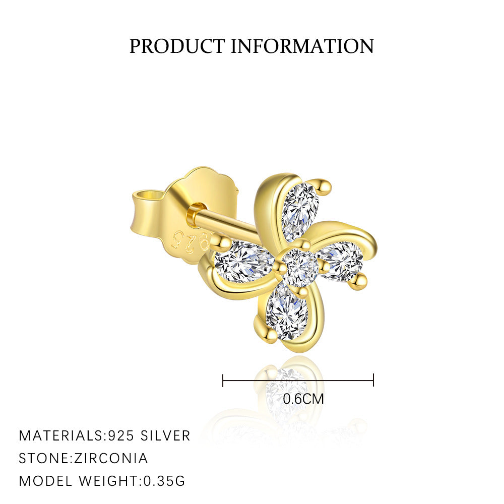 S925 Sterling Silver Four Leaf Clover Ear Stud