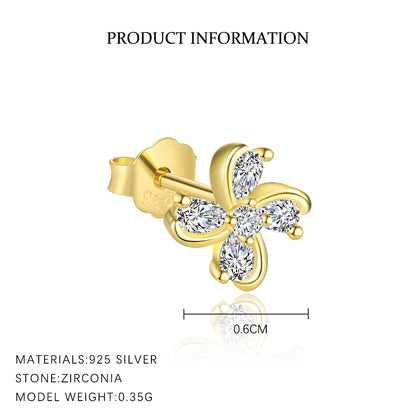 S925 Sterling Silver Four Leaf Clover Ear Stud