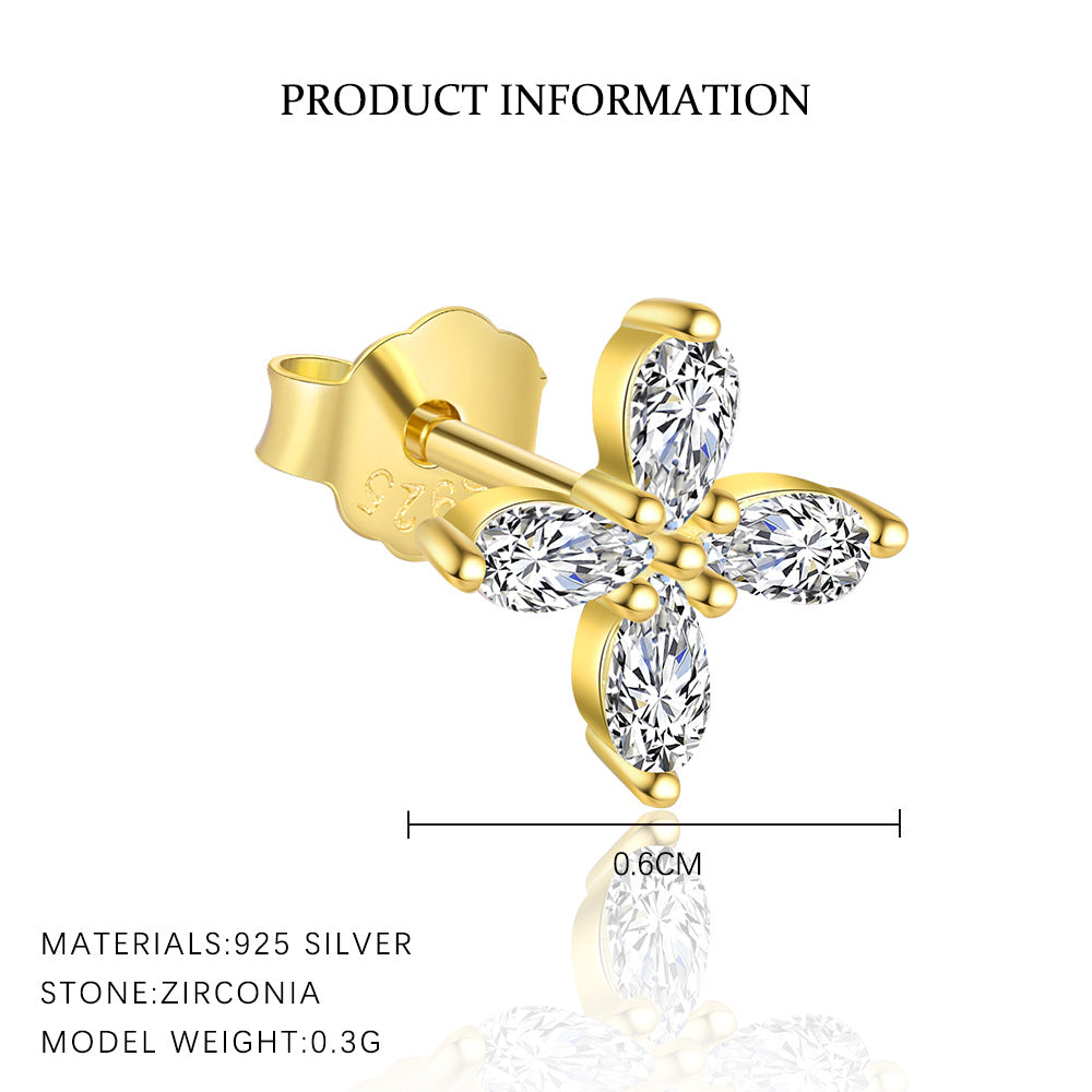 S925 Sterling Silver Four Leaf Clover Ear Stud
