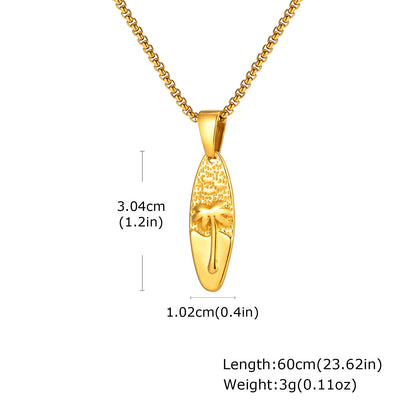 Gold necklace with pendant and measurement details on a white background