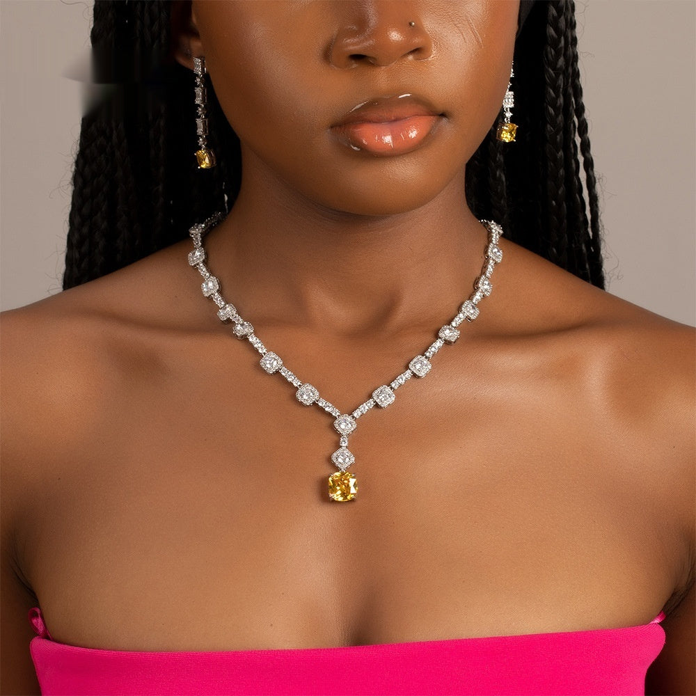 Lumière | Zircon Citrine Necklace & Earring Set for Women