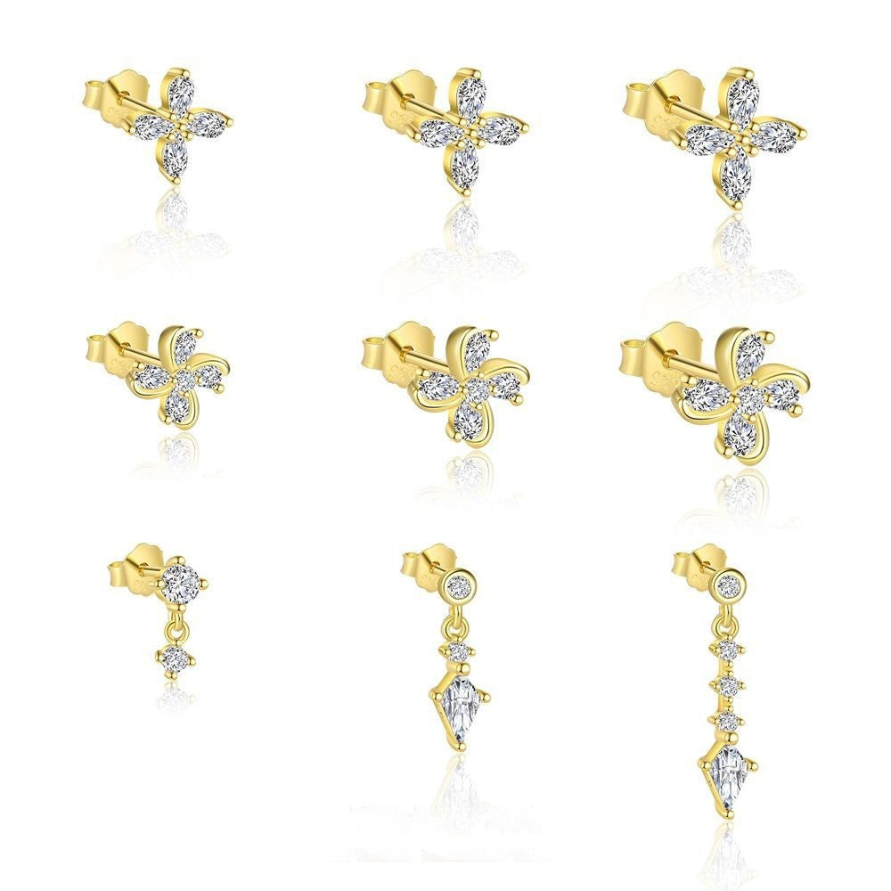 S925 Sterling Silver Four Leaf Clover Ear Stud