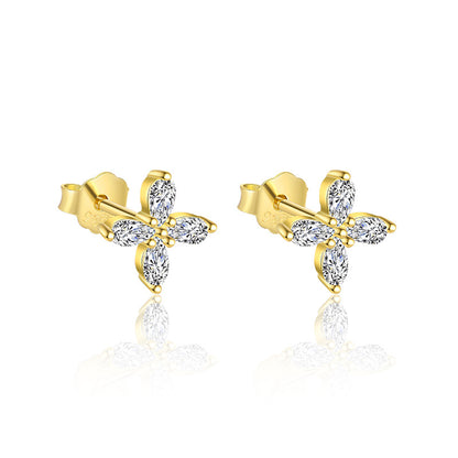 S925 Sterling Silver Four Leaf Clover Ear Stud
