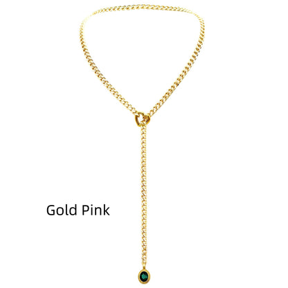 Stainless Steel 18K Slide Chain Heart-shaped Ring Punk Rock Exaggerated Style Cuba Long Necklace