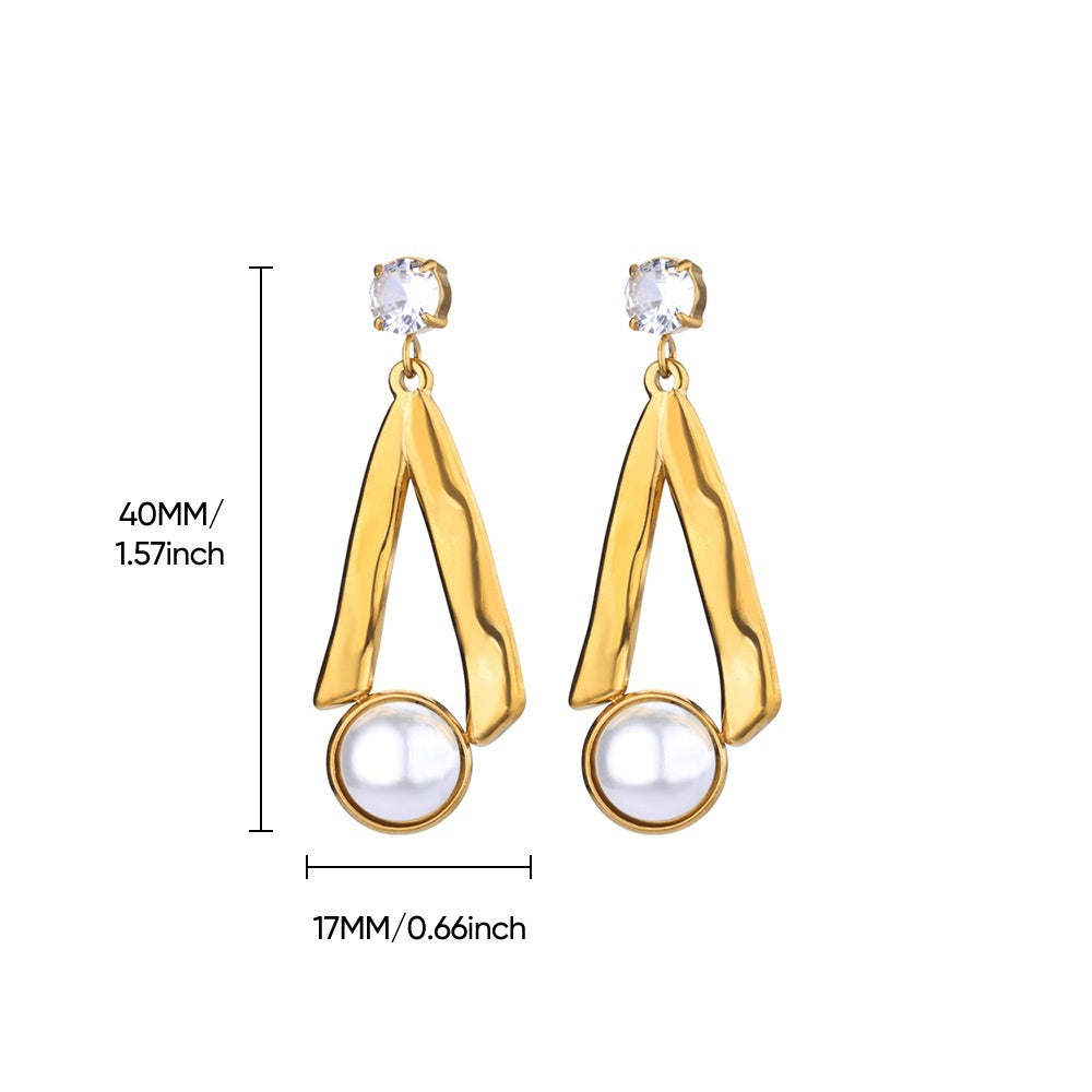 New Stainless Steel Green Zircon Pearl Earrings