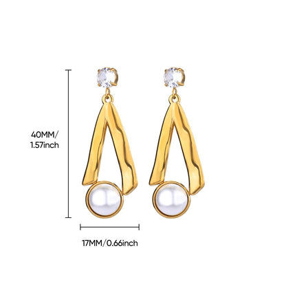 New Stainless Steel Green Zircon Pearl Earrings