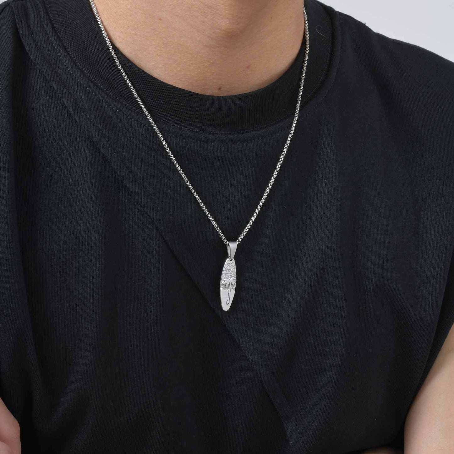 Coconut Tree Oval Pendant Necklace