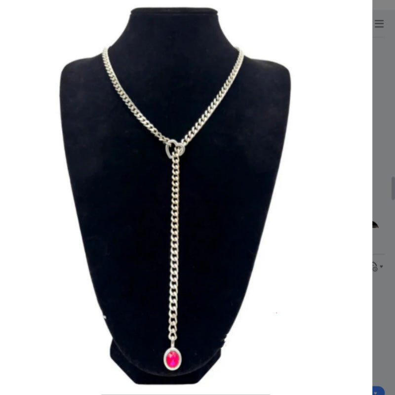 Stainless Steel 18K Slide Chain Heart-shaped Ring Punk Rock Exaggerated Style Cuba Long Necklace