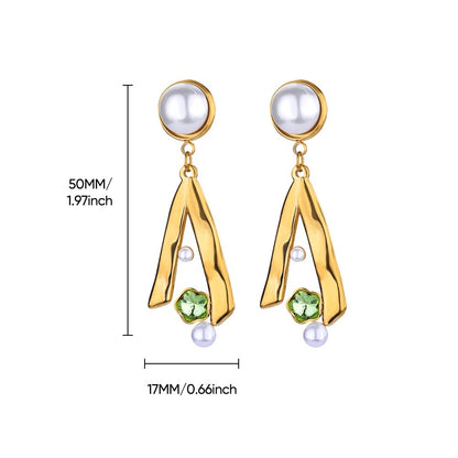 New Stainless Steel Green Zircon Pearl Earrings