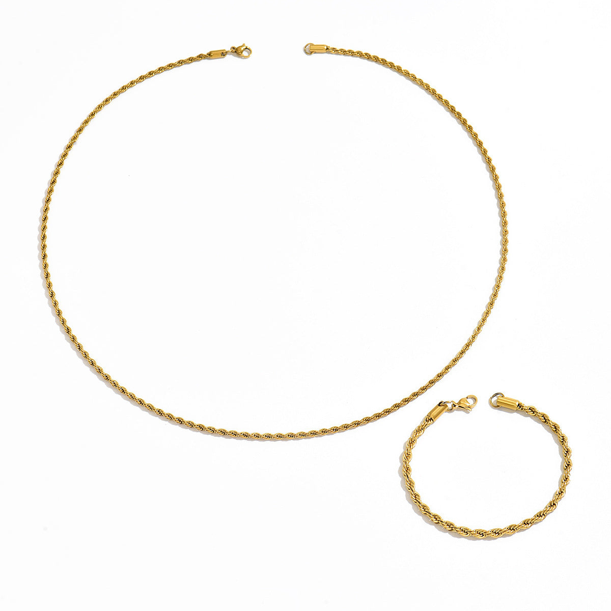 Twisted Rope Chain Set  Real Gold-Plated Stainless Steel
