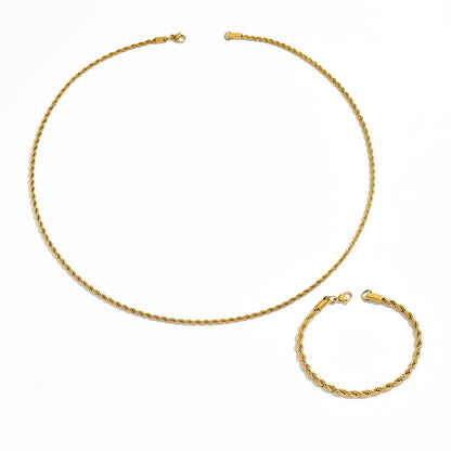 Twisted Rope Chain Set  Real Gold-Plated Stainless Steel