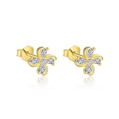 S925 Sterling Silver Four Leaf Clover Ear Stud