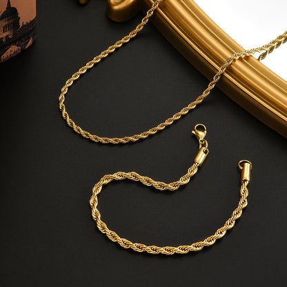 Twisted Rope Chain Set  Real Gold-Plated Stainless Steel
