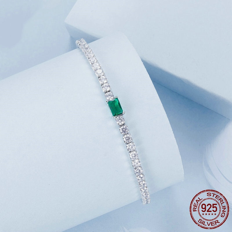 S925 Sterling Silver Classic Elegant Emerald Bracelet