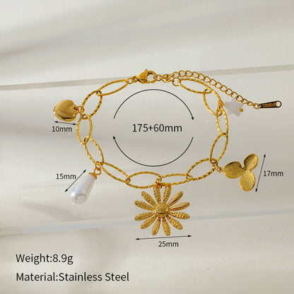 Flower Love Heart Multi-pendant Necklace Stainless Steel Bracelet